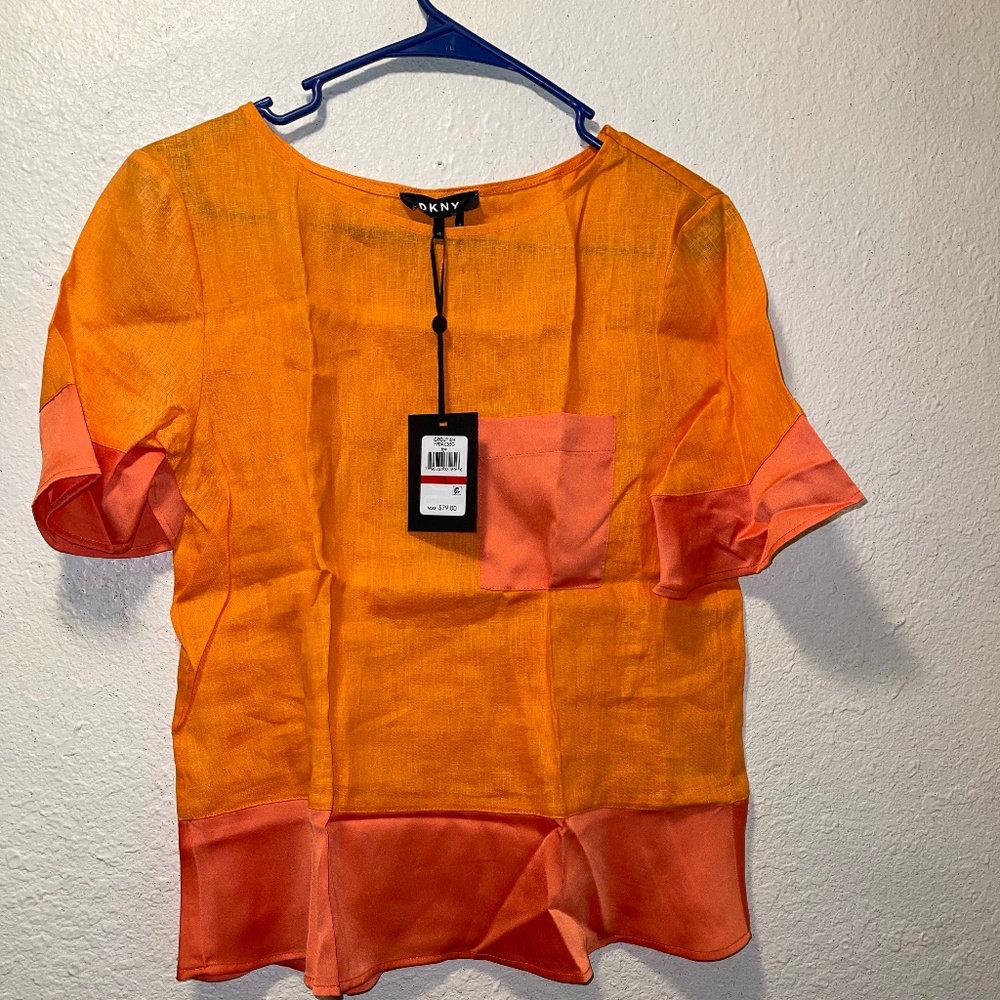 Dkny Women Linen Tee T-Shirt, Orange